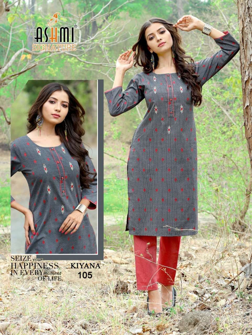 KIYANA BY ASHMI 101 TO 105 SERIES DESIGNER STYLISH FANCY COLORFUL BEAUTIFUL PARTY WEAR & ETHNIC WEAR COLLECTION COTTON EMBROIDERY KURTIS WITH BOTTOM AT WHOLESALE PRICE