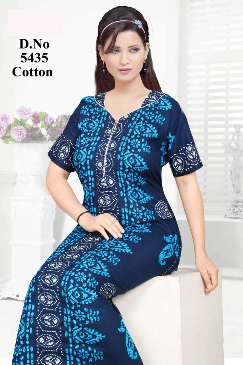COTTON NIGHTY VOL-4 BY KAAMIRI 5435-A TO 5435-E SERIES DESIGNER BEAUTIFUL STYLISH FANCY COLORFUL PARTY WEAR & OCCASIONAL WEAR PURE COTTON PRINT GOWNS AT WHOLESALE PRICE