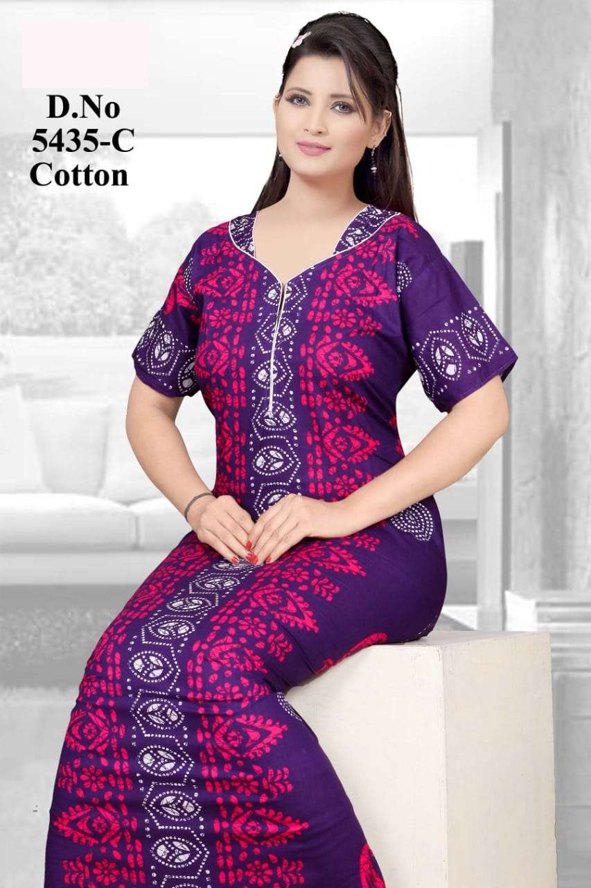 COTTON NIGHTY VOL-4 BY KAAMIRI 5435-A TO 5435-E SERIES DESIGNER BEAUTIFUL STYLISH FANCY COLORFUL PARTY WEAR & OCCASIONAL WEAR PURE COTTON PRINT GOWNS AT WHOLESALE PRICE