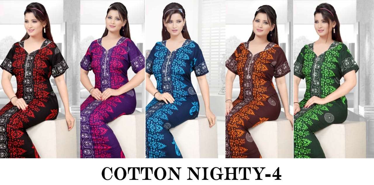 COTTON NIGHTY VOL-4 BY KAAMIRI 5435-A TO 5435-E SERIES DESIGNER BEAUTIFUL STYLISH FANCY COLORFUL PARTY WEAR & OCCASIONAL WEAR PURE COTTON PRINT GOWNS AT WHOLESALE PRICE