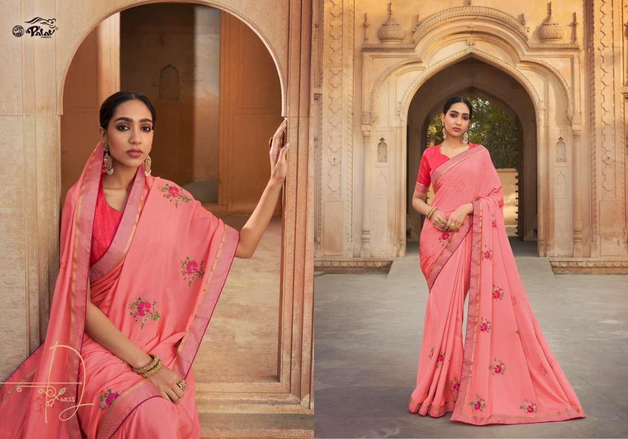 SHANKHAM VOL-18 BY PALAV 6850 TO 6859 SERIES INDIAN TRADITIONAL WEAR COLLECTION BEAUTIFUL STYLISH FANCY COLORFUL PARTY WEAR & OCCASIONAL WEAR CHIFFON SAREES AT WHOLESALE PRICE