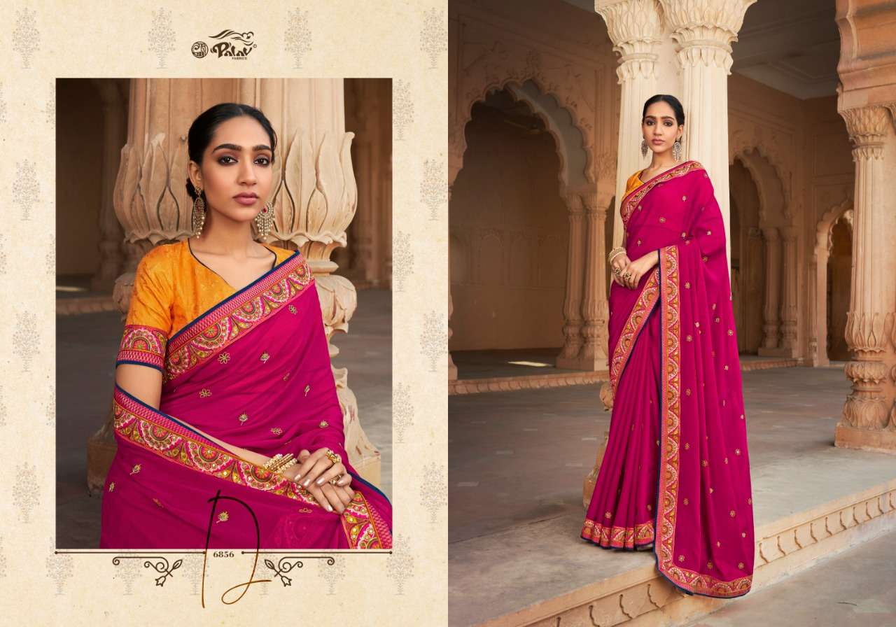 SHANKHAM VOL-18 BY PALAV 6850 TO 6859 SERIES INDIAN TRADITIONAL WEAR COLLECTION BEAUTIFUL STYLISH FANCY COLORFUL PARTY WEAR & OCCASIONAL WEAR CHIFFON SAREES AT WHOLESALE PRICE