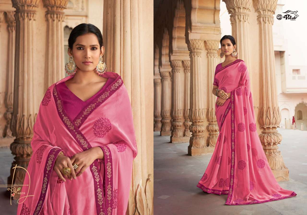 SHANKHAM VOL-18 BY PALAV 6850 TO 6859 SERIES INDIAN TRADITIONAL WEAR COLLECTION BEAUTIFUL STYLISH FANCY COLORFUL PARTY WEAR & OCCASIONAL WEAR CHIFFON SAREES AT WHOLESALE PRICE