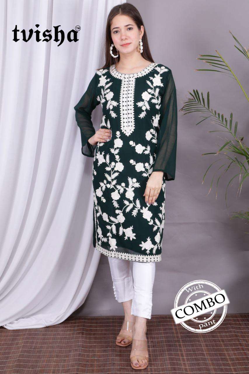 AAFREEN BY TVISHA 01 TO 04 SERIES DESIGNER STYLISH FANCY COLORFUL BEAUTIFUL PARTY WEAR & ETHNIC WEAR COLLECTION GEORGETTE EMBROIDERY KURTIS WITH BOTTOM AT WHOLESALE PRICE