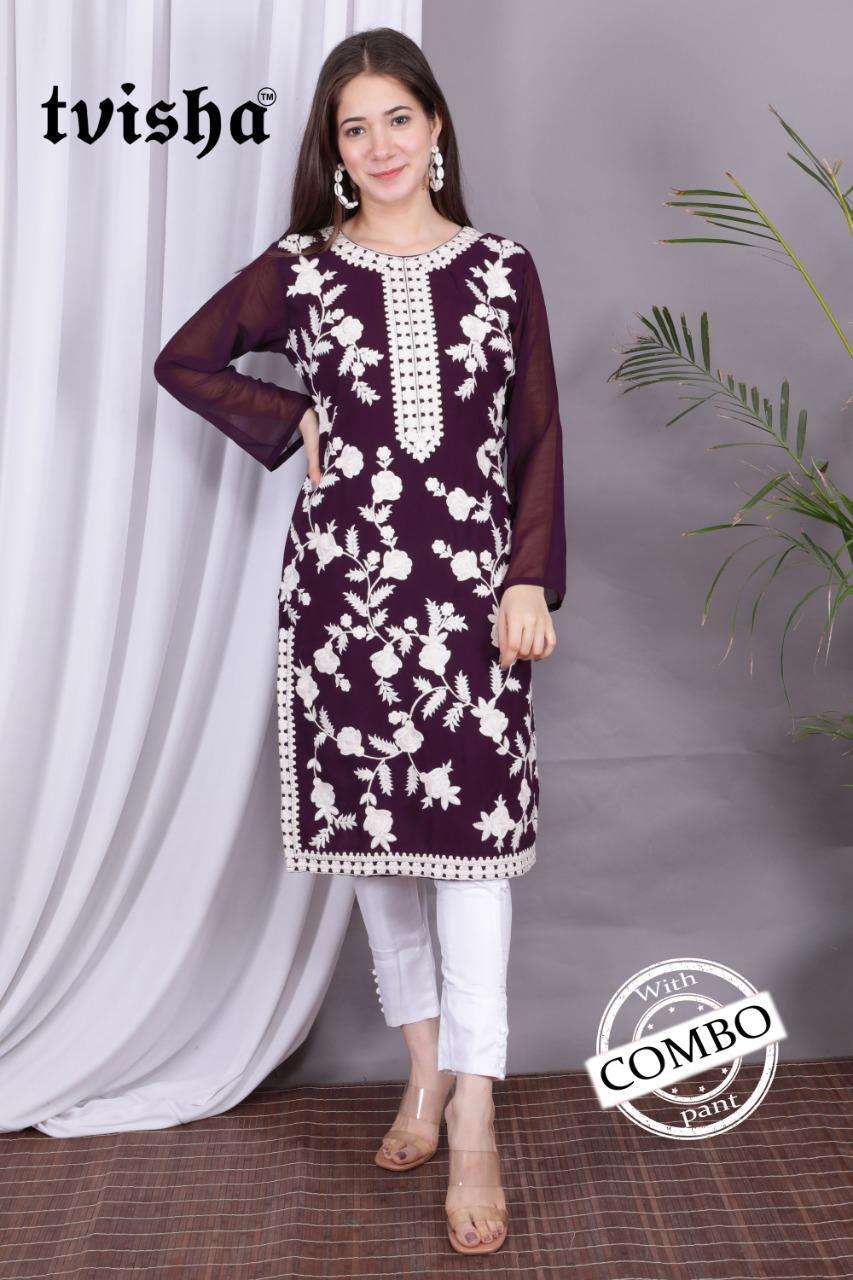 AAFREEN BY TVISHA 01 TO 04 SERIES DESIGNER STYLISH FANCY COLORFUL BEAUTIFUL PARTY WEAR & ETHNIC WEAR COLLECTION GEORGETTE EMBROIDERY KURTIS WITH BOTTOM AT WHOLESALE PRICE