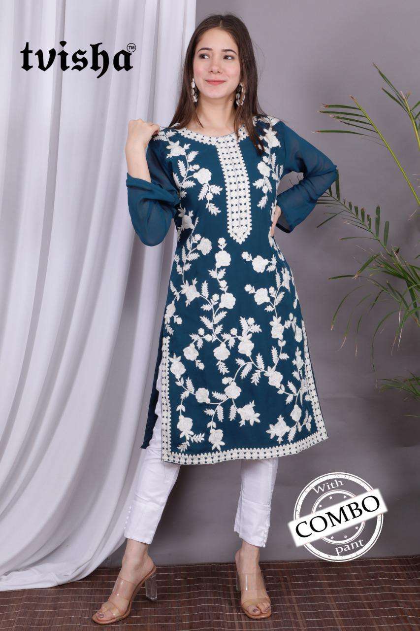 AAFREEN BY TVISHA 01 TO 04 SERIES DESIGNER STYLISH FANCY COLORFUL BEAUTIFUL PARTY WEAR & ETHNIC WEAR COLLECTION GEORGETTE EMBROIDERY KURTIS WITH BOTTOM AT WHOLESALE PRICE