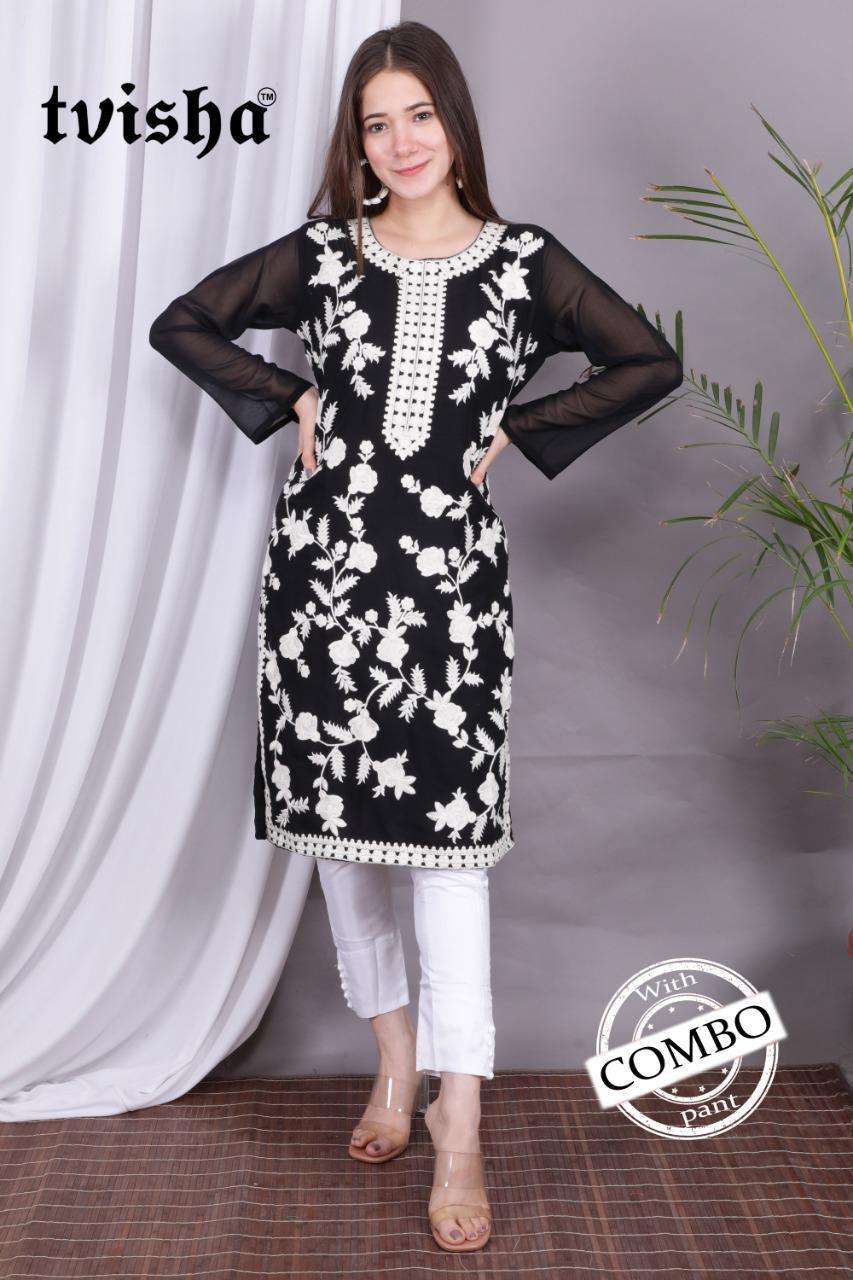 AAFREEN BY TVISHA 01 TO 04 SERIES DESIGNER STYLISH FANCY COLORFUL BEAUTIFUL PARTY WEAR & ETHNIC WEAR COLLECTION GEORGETTE EMBROIDERY KURTIS WITH BOTTOM AT WHOLESALE PRICE