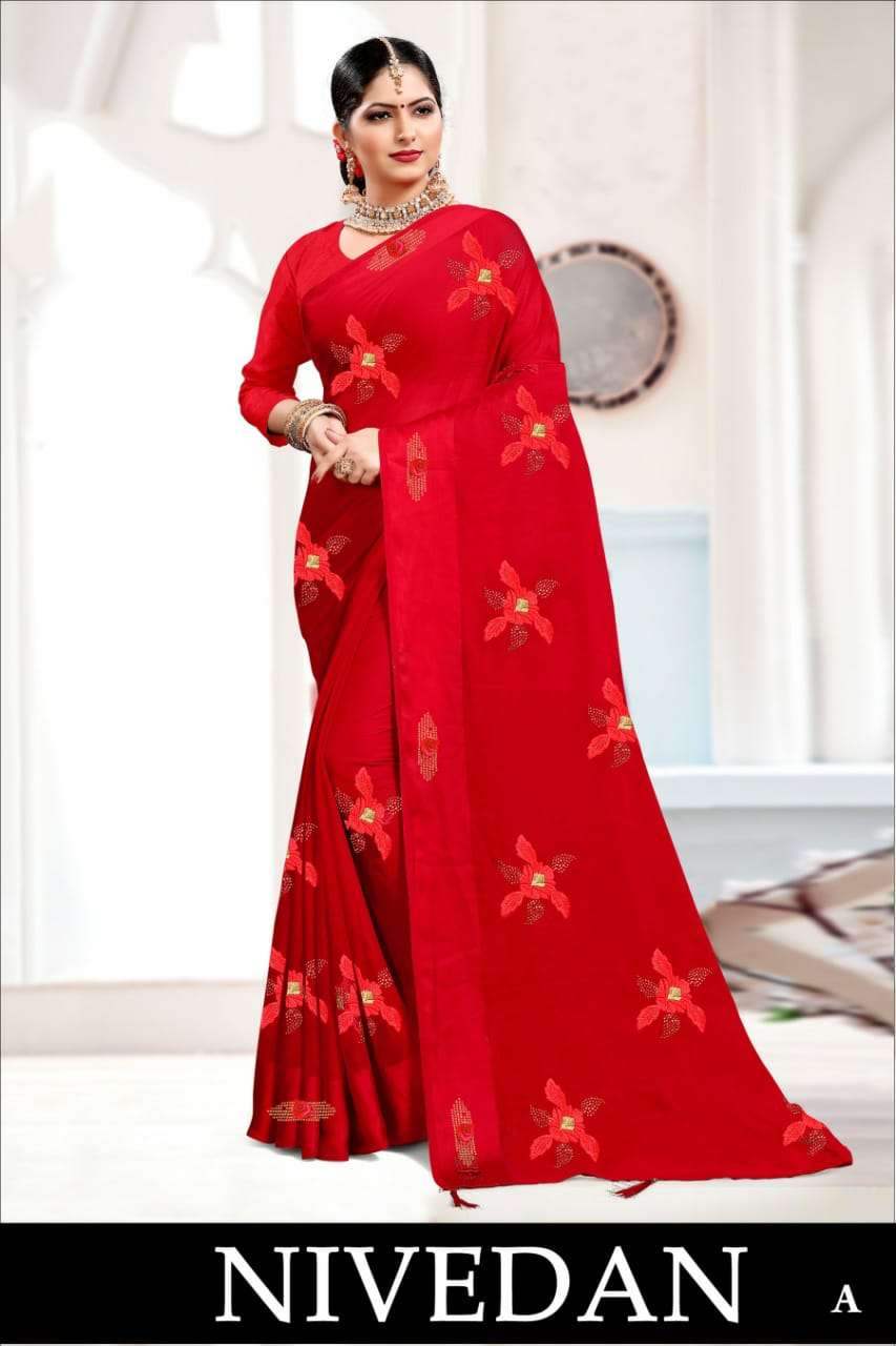 NIVEDAN BY RANJNA A TO D SERIES INDIAN TRADITIONAL WEAR COLLECTION BEAUTIFUL STYLISH FANCY COLORFUL PARTY WEAR & OCCASIONAL WEAR SATIN SAREES AT WHOLESALE PRICE
