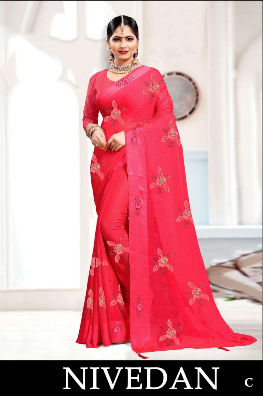 NIVEDAN BY RANJNA A TO D SERIES INDIAN TRADITIONAL WEAR COLLECTION BEAUTIFUL STYLISH FANCY COLORFUL PARTY WEAR & OCCASIONAL WEAR SATIN SAREES AT WHOLESALE PRICE