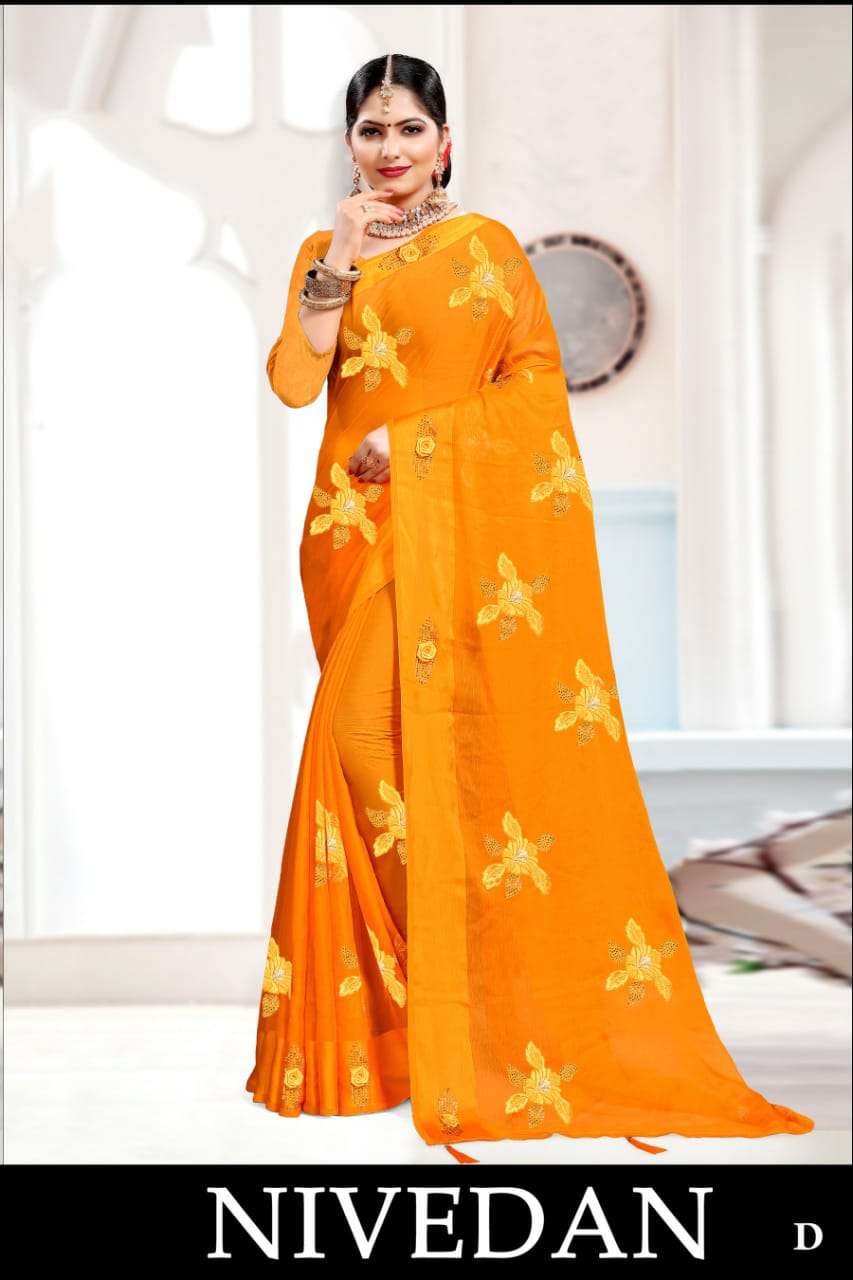 NIVEDAN BY RANJNA A TO D SERIES INDIAN TRADITIONAL WEAR COLLECTION BEAUTIFUL STYLISH FANCY COLORFUL PARTY WEAR & OCCASIONAL WEAR SATIN SAREES AT WHOLESALE PRICE