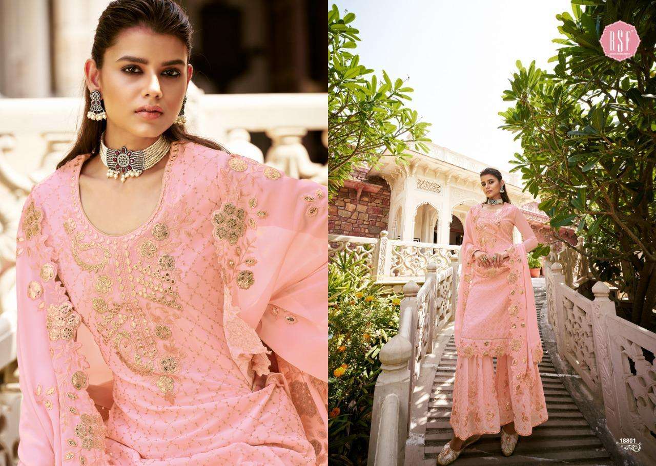 NOOR 18801 SERIES BY RIDDHI SIDDHI FASHION 18801 TO 18804 SERIES BEAUTIFUL STYLISH SHARARA SUITS FANCY COLORFUL CASUAL WEAR & ETHNIC WEAR & READY TO WEAR FAUX GEORGETTE DRESSES AT WHOLESALE PRICE