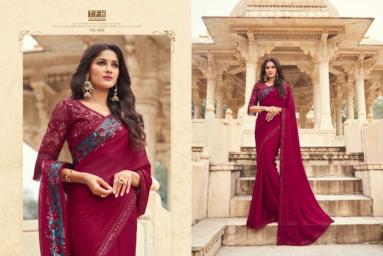 SANDALWOOD VOL-8 BY TFH 801 TO 818 SERIES INDIAN TRADITIONAL WEAR COLLECTION BEAUTIFUL STYLISH FANCY COLORFUL PARTY WEAR & OCCASIONAL WEAR FANCY SAREES AT WHOLESALE PRICE
