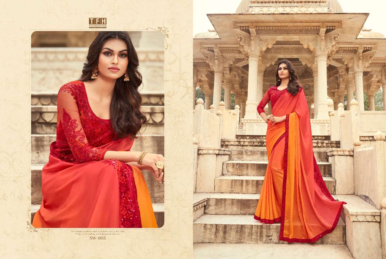SANDALWOOD VOL-8 BY TFH 801 TO 818 SERIES INDIAN TRADITIONAL WEAR COLLECTION BEAUTIFUL STYLISH FANCY COLORFUL PARTY WEAR & OCCASIONAL WEAR FANCY SAREES AT WHOLESALE PRICE