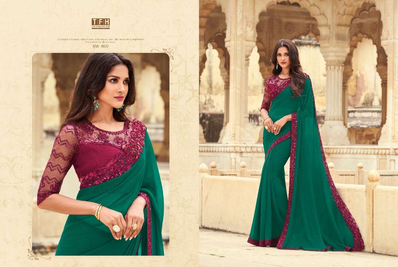 SANDALWOOD VOL-8 BY TFH 801 TO 818 SERIES INDIAN TRADITIONAL WEAR COLLECTION BEAUTIFUL STYLISH FANCY COLORFUL PARTY WEAR & OCCASIONAL WEAR FANCY SAREES AT WHOLESALE PRICE