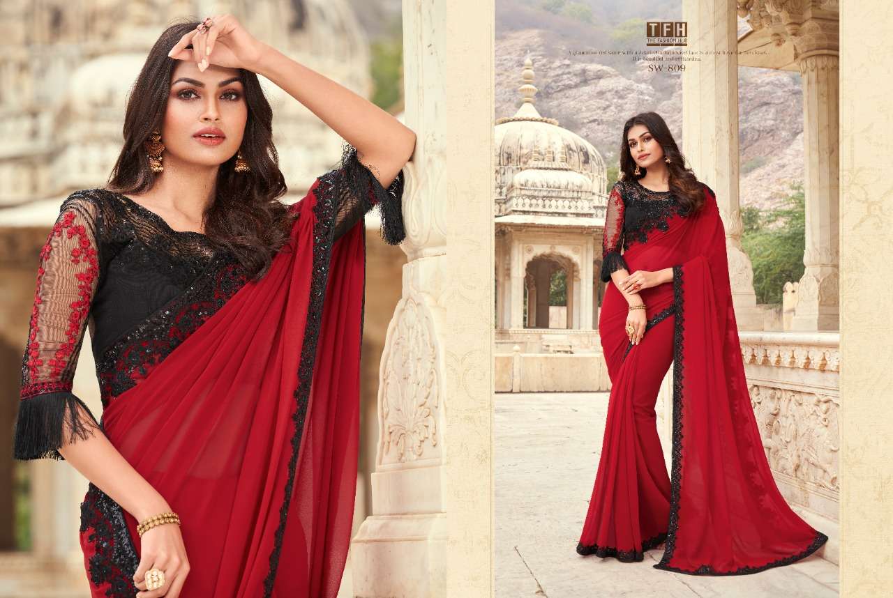 SANDALWOOD VOL-8 BY TFH 801 TO 818 SERIES INDIAN TRADITIONAL WEAR COLLECTION BEAUTIFUL STYLISH FANCY COLORFUL PARTY WEAR & OCCASIONAL WEAR FANCY SAREES AT WHOLESALE PRICE