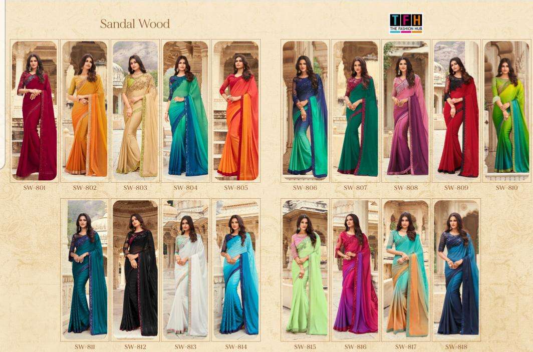 SANDALWOOD VOL-8 BY TFH 801 TO 818 SERIES INDIAN TRADITIONAL WEAR COLLECTION BEAUTIFUL STYLISH FANCY COLORFUL PARTY WEAR & OCCASIONAL WEAR FANCY SAREES AT WHOLESALE PRICE