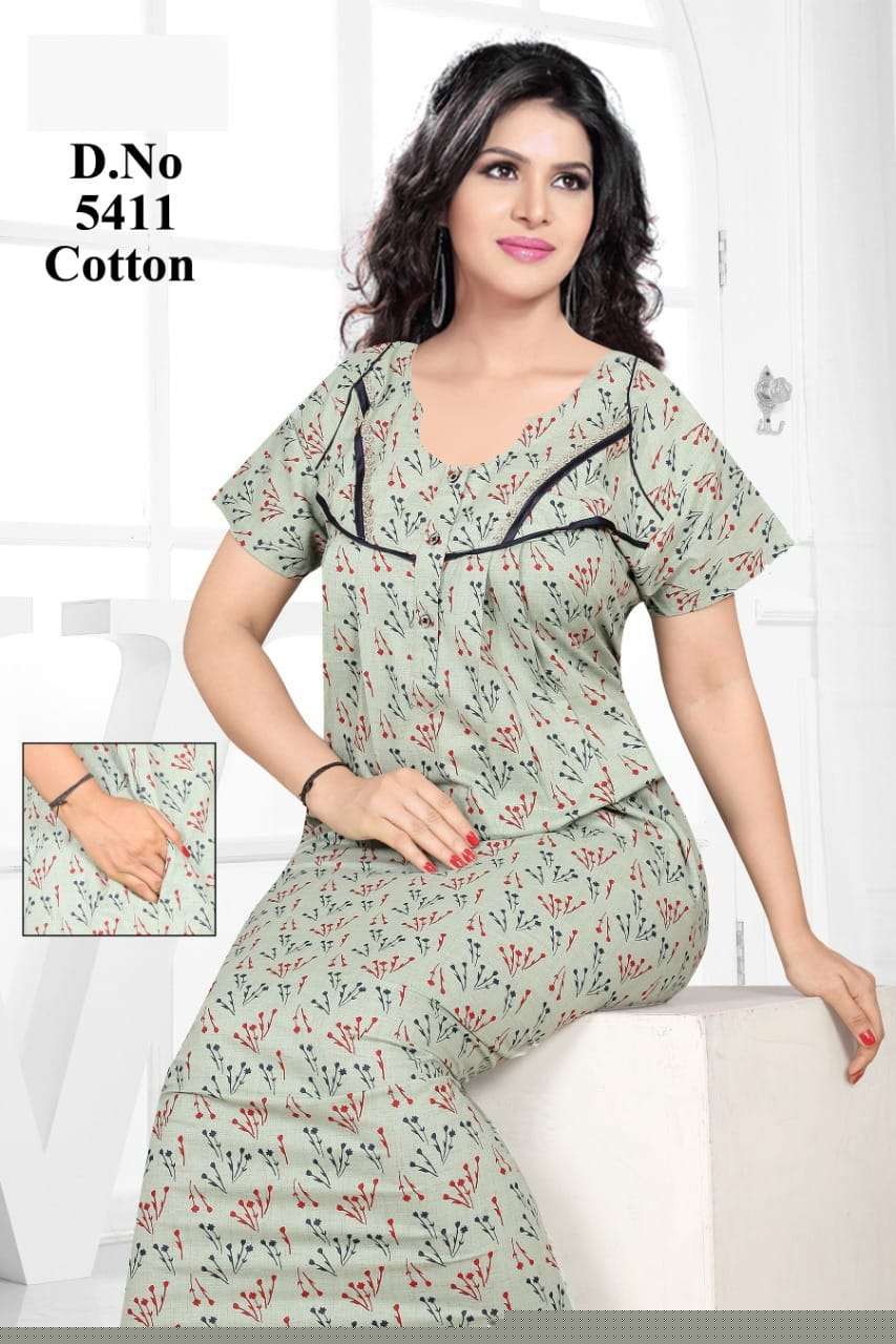 PURE COTTON NIGHTY VOL-5 BY KAAMIRI 5411-A TO 5411-D SERIES DESIGNER BEAUTIFUL STYLISH FANCY COLORFUL PARTY WEAR & OCCASIONAL WEAR COTTON GOWNS AT WHOLESALE PRICE