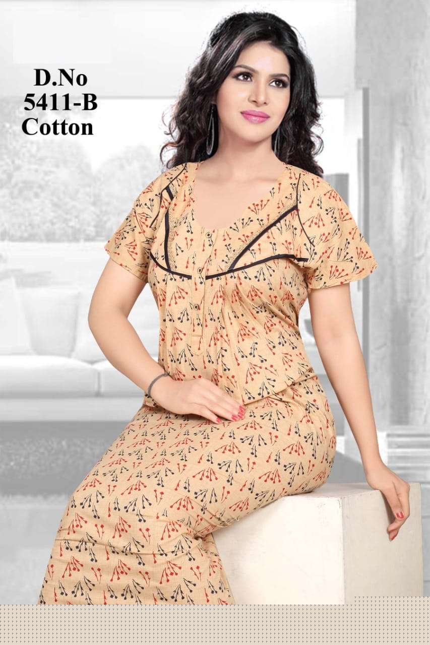 PURE COTTON NIGHTY VOL-5 BY KAAMIRI 5411-A TO 5411-D SERIES DESIGNER BEAUTIFUL STYLISH FANCY COLORFUL PARTY WEAR & OCCASIONAL WEAR COTTON GOWNS AT WHOLESALE PRICE