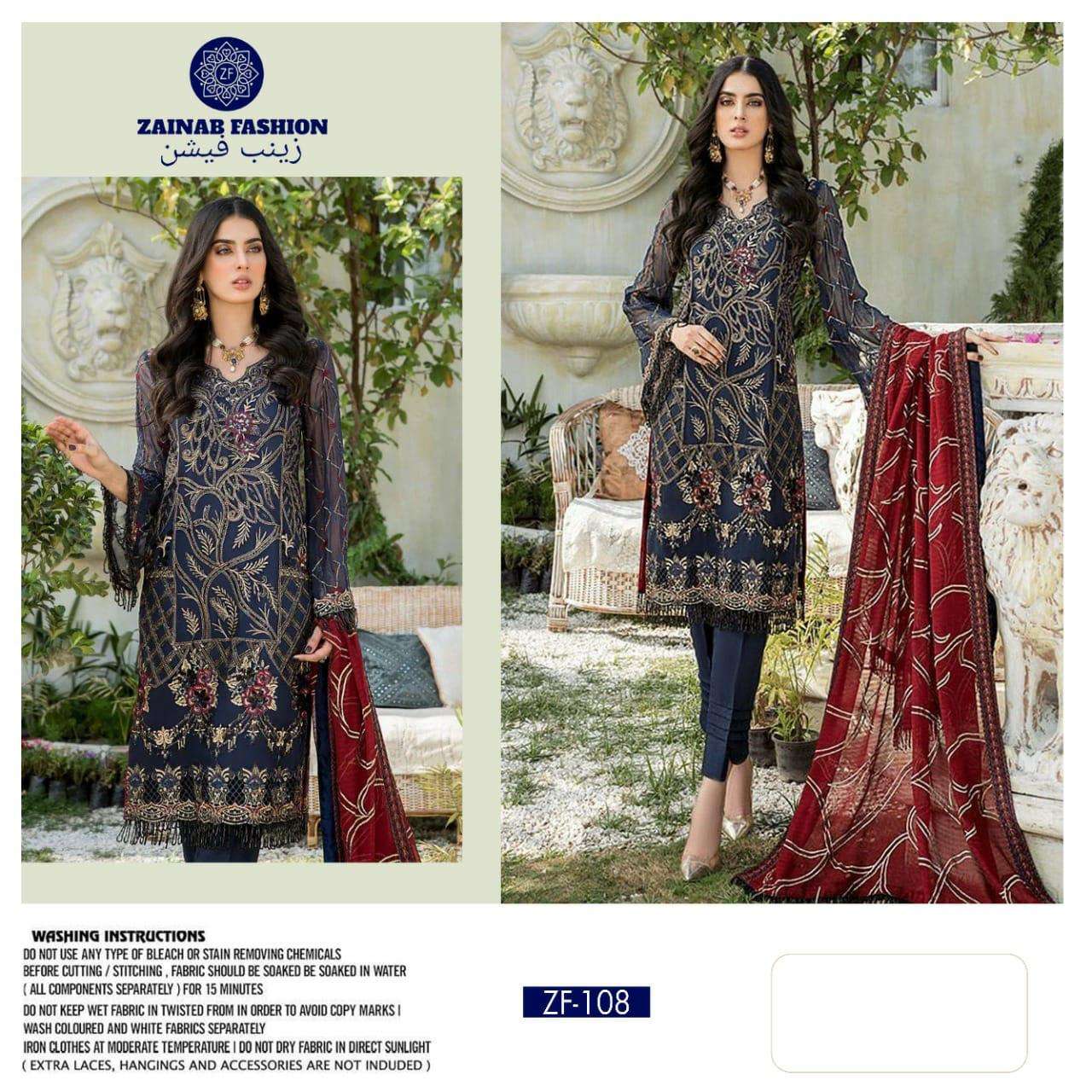 ZF-108 BY ZAINAB FASHION PAKISTANI SUITS BEAUTIFUL FANCY COLORFUL STYLISH PARTY WEAR & OCCASIONAL WEAR PURE GEORGETTE WITH EMBROIDERY DRESSES AT WHOLESALE PRICE