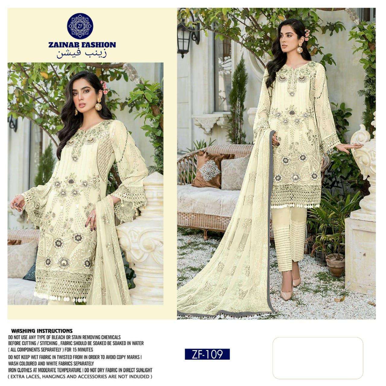 ZF-109 BY ZAINAB FASHION PAKISTANI SUITS BEAUTIFUL FANCY COLORFUL STYLISH PARTY WEAR & OCCASIONAL WEAR PURE GEORGETTE WITH EMBROIDERY DRESSES AT WHOLESALE PRICE