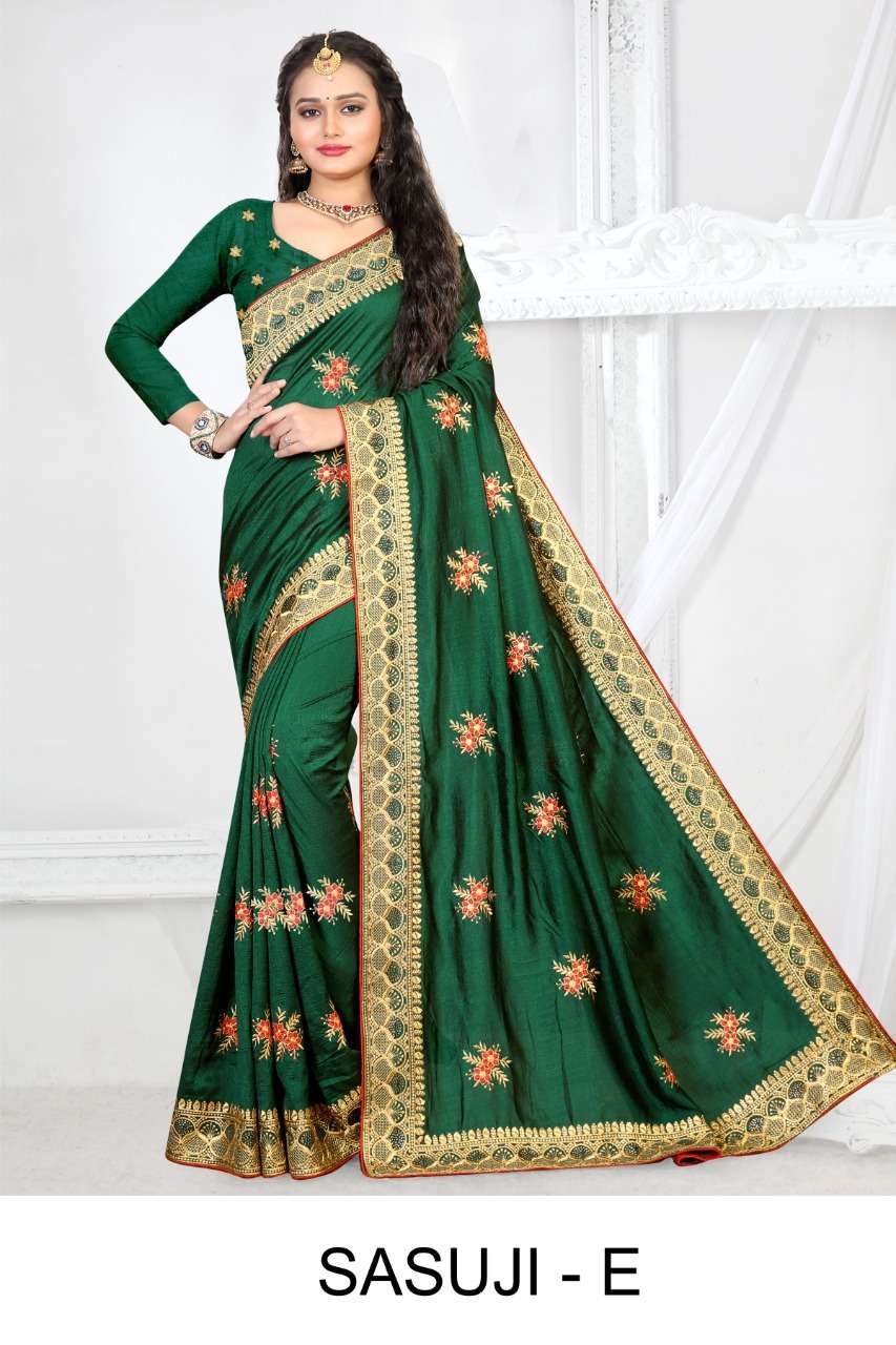 SASUJI BY RANJNA A TO F SERIES INDIAN TRADITIONAL WEAR COLLECTION BEAUTIFUL STYLISH FANCY COLORFUL PARTY WEAR & OCCASIONAL WEAR VICHITRA SILK SAREES AT WHOLESALE PRICE