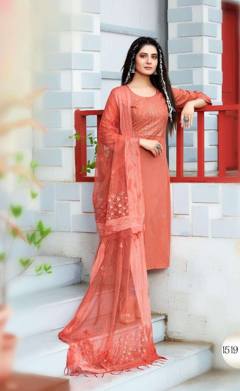 RIM-JHIM BY RT 1517 TO 1522 SERIES DESIGNER STYLISH FANCY COLORFUL BEAUTIFUL PARTY WEAR & ETHNIC WEAR COLLECTION RAYON EMBROIDERY KURTIS WITH DUPATTA AT WHOLESALE PRICE