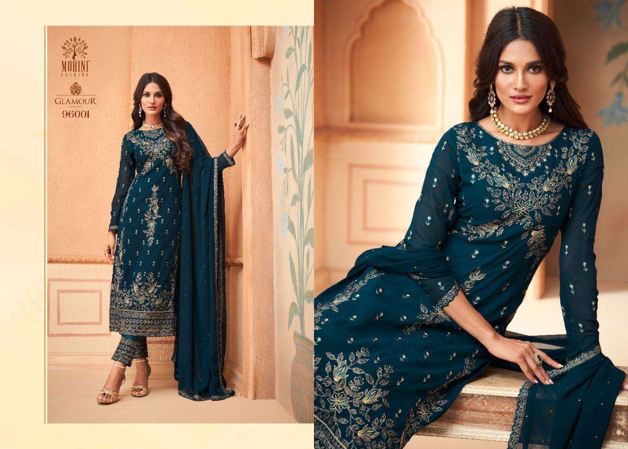 GLAMOUR VOL-96 BY MOHINI FASHION 96001 TO 96006 SERIES DESIGNER FESTIVE SHARARA SUITS COLLECTION BEAUTIFUL STYLISH FANCY COLORFUL PARTY WEAR & OCCASIONAL WEAR GEORGETTE EMBROIDERED DRESSES AT WHOLESALE PRICE