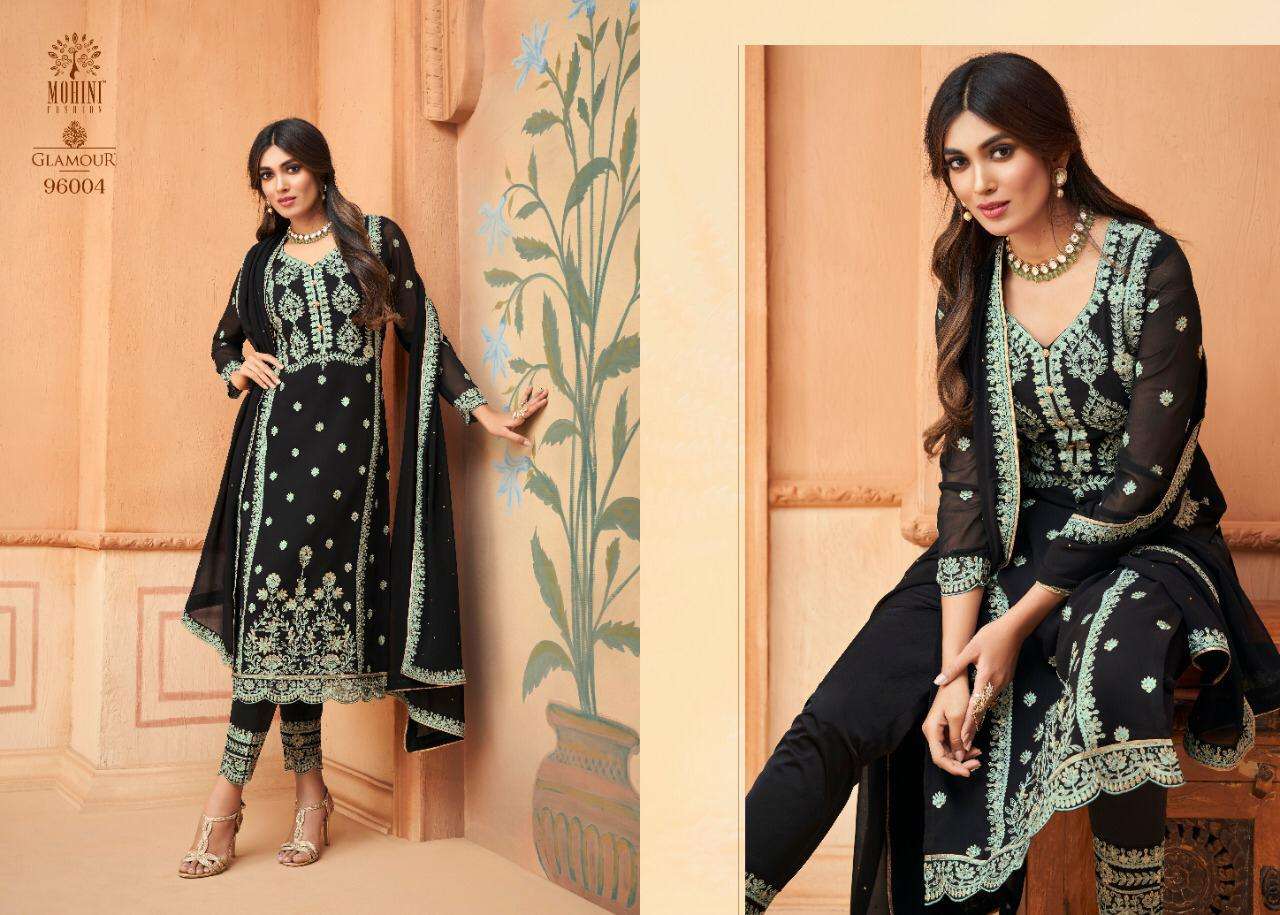 GLAMOUR VOL-96 BY MOHINI FASHION 96001 TO 96006 SERIES DESIGNER FESTIVE SHARARA SUITS COLLECTION BEAUTIFUL STYLISH FANCY COLORFUL PARTY WEAR & OCCASIONAL WEAR GEORGETTE EMBROIDERED DRESSES AT WHOLESALE PRICE