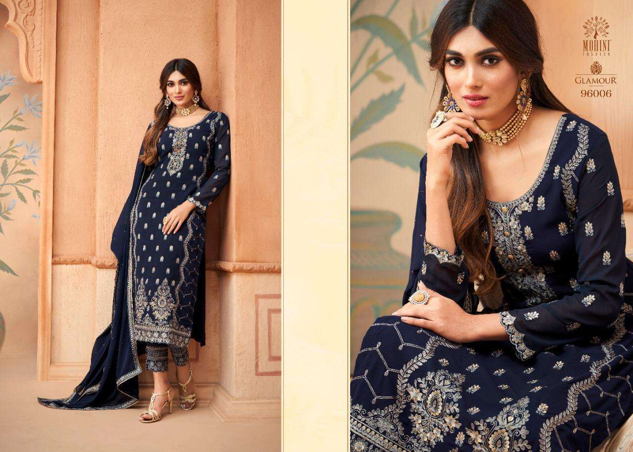 GLAMOUR VOL-96 BY MOHINI FASHION 96001 TO 96006 SERIES DESIGNER FESTIVE SHARARA SUITS COLLECTION BEAUTIFUL STYLISH FANCY COLORFUL PARTY WEAR & OCCASIONAL WEAR GEORGETTE EMBROIDERED DRESSES AT WHOLESALE PRICE