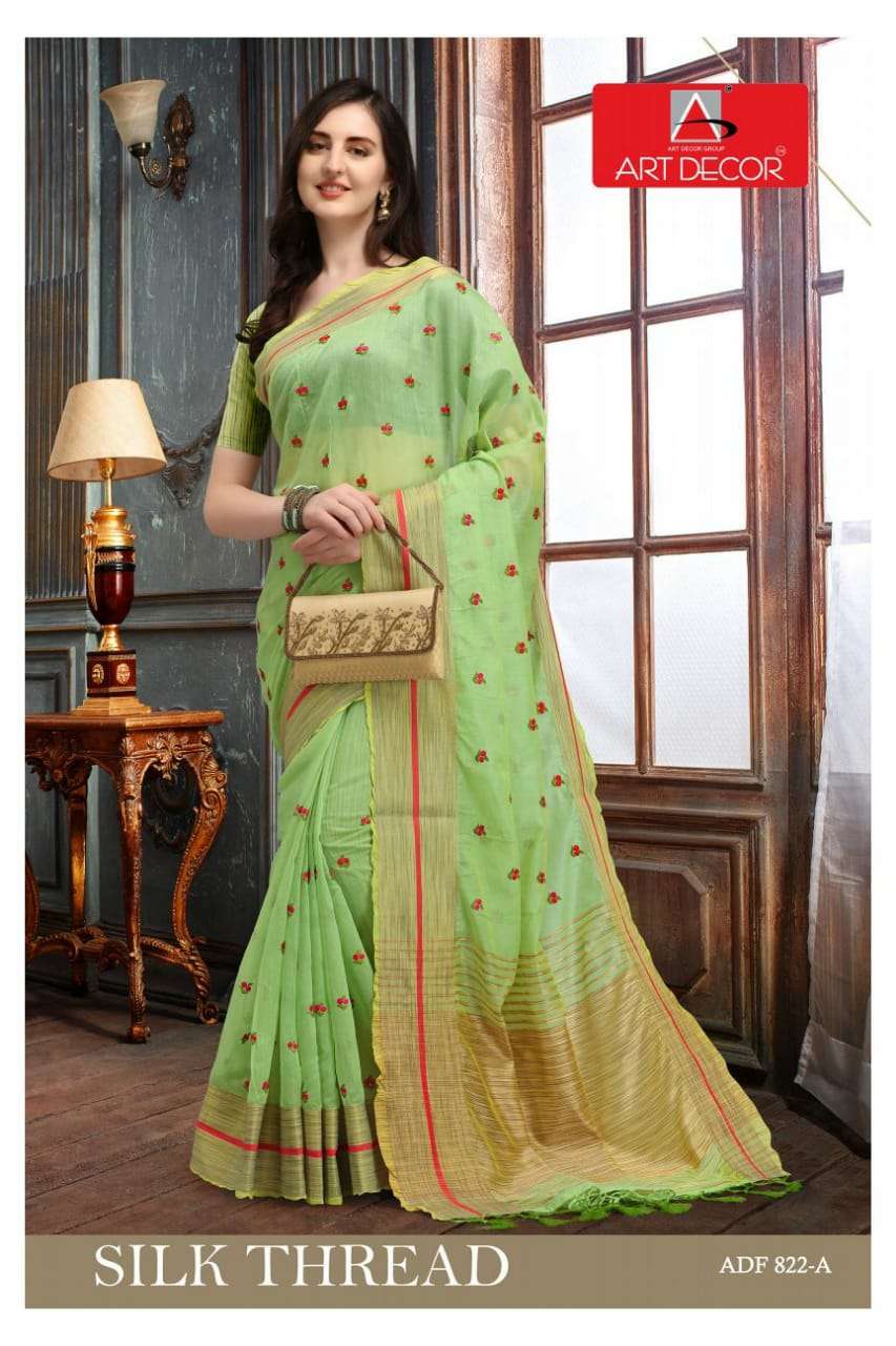 SILK THREAD BY CLUB ART DECOR 822-A TO 822-E SERIES INDIAN TRADITIONAL WEAR COLLECTION BEAUTIFUL STYLISH FANCY COLORFUL PARTY WEAR & OCCASIONAL WEAR SILK SAREES AT WHOLESALE PRICE