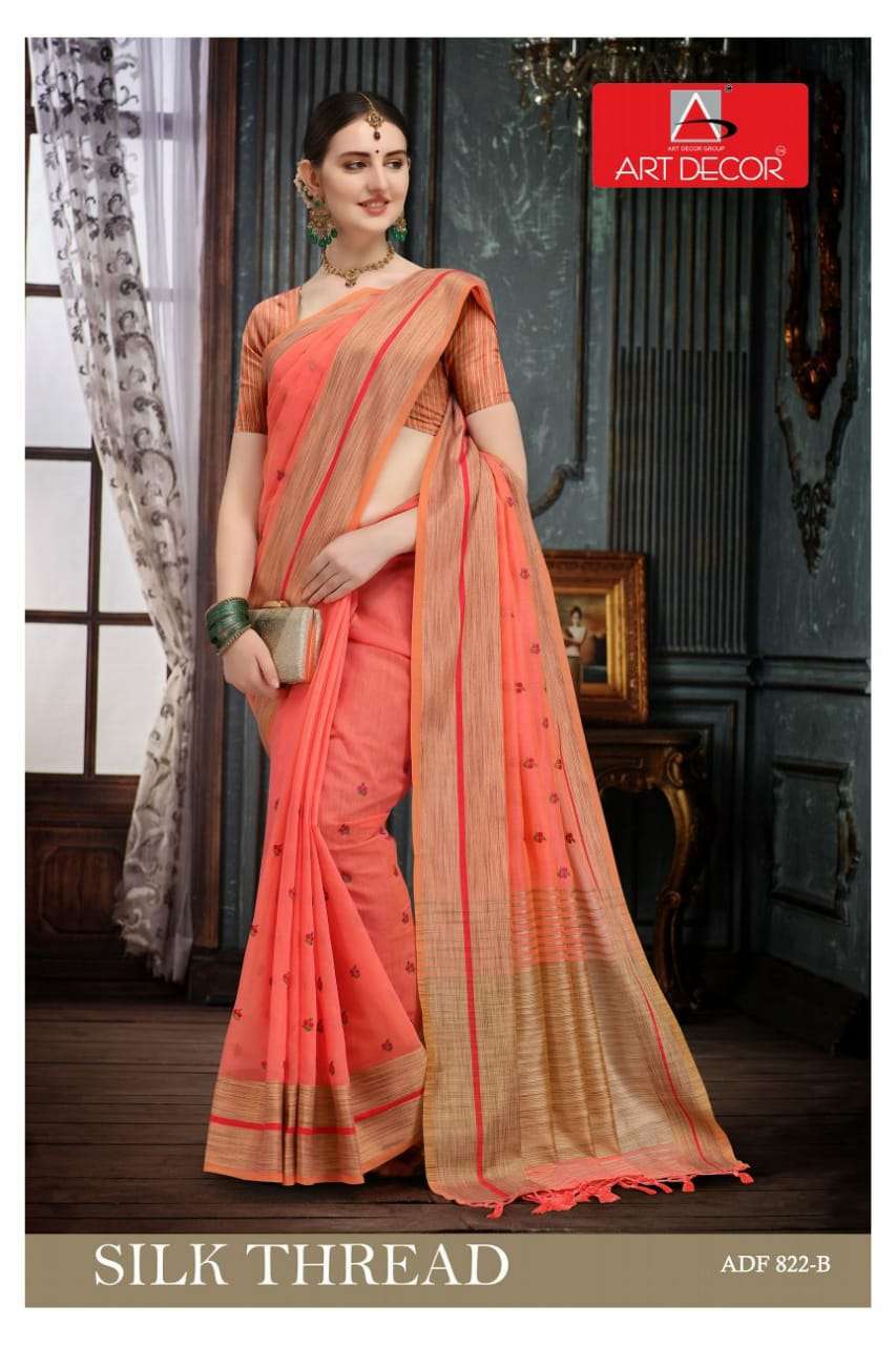 SILK THREAD BY CLUB ART DECOR 822-A TO 822-E SERIES INDIAN TRADITIONAL WEAR COLLECTION BEAUTIFUL STYLISH FANCY COLORFUL PARTY WEAR & OCCASIONAL WEAR SILK SAREES AT WHOLESALE PRICE