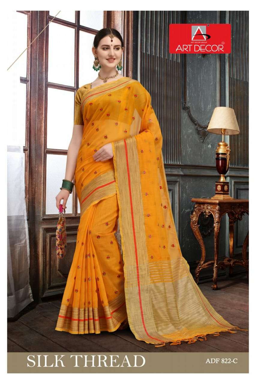 SILK THREAD BY CLUB ART DECOR 822-A TO 822-E SERIES INDIAN TRADITIONAL WEAR COLLECTION BEAUTIFUL STYLISH FANCY COLORFUL PARTY WEAR & OCCASIONAL WEAR SILK SAREES AT WHOLESALE PRICE