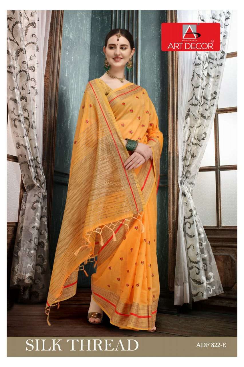 SILK THREAD BY CLUB ART DECOR 822-A TO 822-E SERIES INDIAN TRADITIONAL WEAR COLLECTION BEAUTIFUL STYLISH FANCY COLORFUL PARTY WEAR & OCCASIONAL WEAR SILK SAREES AT WHOLESALE PRICE