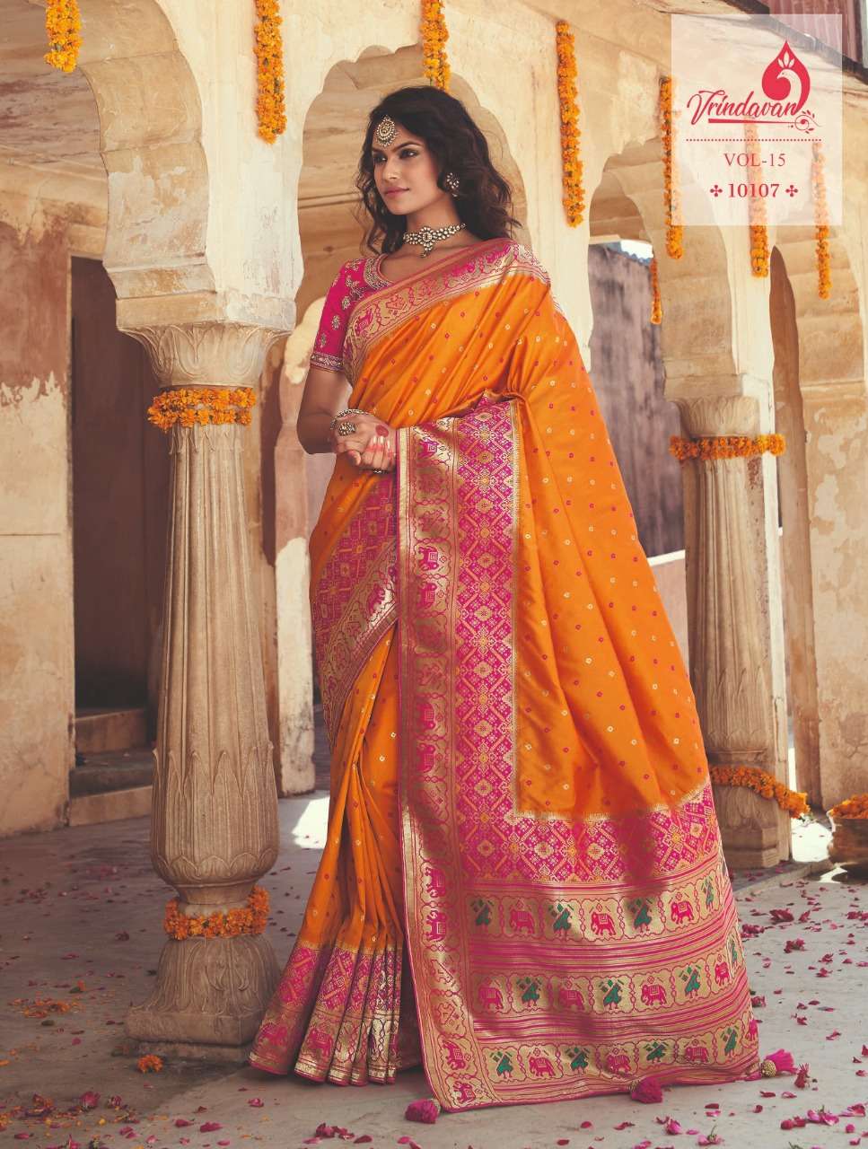 VRINDAVAN VOL-15 BY VRINDAVAN 10103 TO 10117 SERIES INDIAN TRADITIONAL WEAR COLLECTION BEAUTIFUL STYLISH FANCY COLORFUL PARTY WEAR & OCCASIONAL WEAR SILK SAREES AT WHOLESALE PRICE