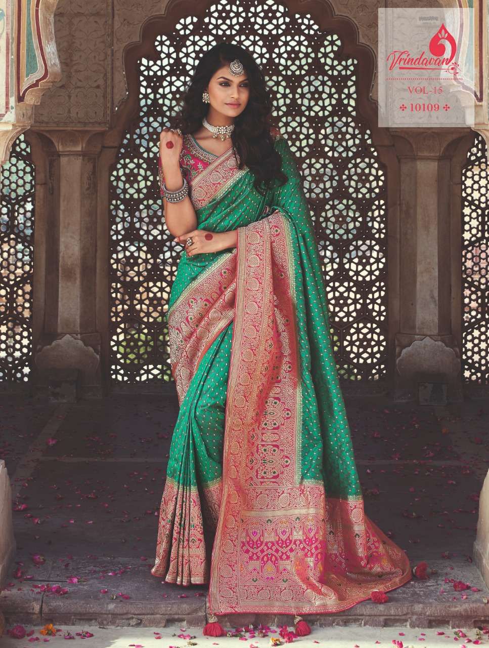 VRINDAVAN VOL-15 BY VRINDAVAN 10103 TO 10117 SERIES INDIAN TRADITIONAL WEAR COLLECTION BEAUTIFUL STYLISH FANCY COLORFUL PARTY WEAR & OCCASIONAL WEAR SILK SAREES AT WHOLESALE PRICE
