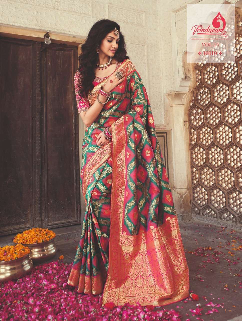 VRINDAVAN VOL-15 BY VRINDAVAN 10103 TO 10117 SERIES INDIAN TRADITIONAL WEAR COLLECTION BEAUTIFUL STYLISH FANCY COLORFUL PARTY WEAR & OCCASIONAL WEAR SILK SAREES AT WHOLESALE PRICE
