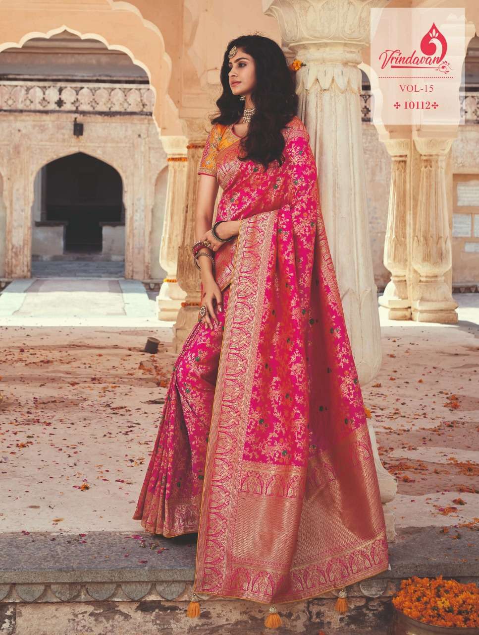 VRINDAVAN VOL-15 BY VRINDAVAN 10103 TO 10117 SERIES INDIAN TRADITIONAL WEAR COLLECTION BEAUTIFUL STYLISH FANCY COLORFUL PARTY WEAR & OCCASIONAL WEAR SILK SAREES AT WHOLESALE PRICE