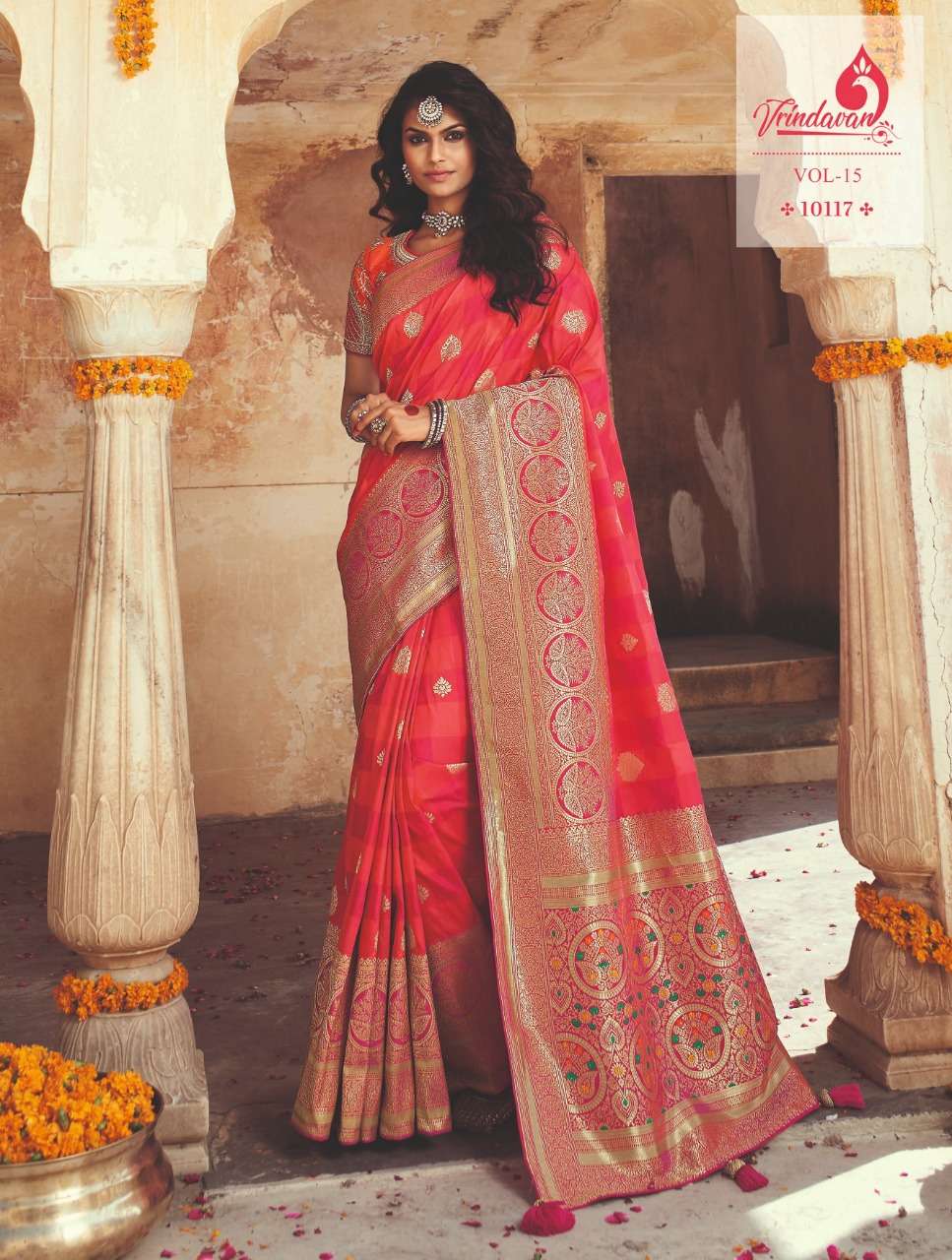 VRINDAVAN VOL-15 BY VRINDAVAN 10103 TO 10117 SERIES INDIAN TRADITIONAL WEAR COLLECTION BEAUTIFUL STYLISH FANCY COLORFUL PARTY WEAR & OCCASIONAL WEAR SILK SAREES AT WHOLESALE PRICE