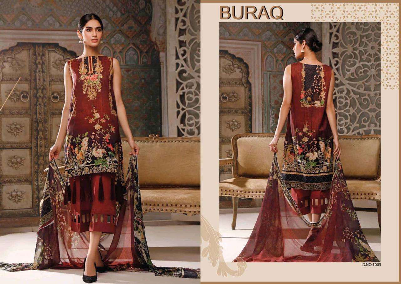 Buraq Vol-2 By Agha Noor 1001 To 1010 Series Beautiful Stylish Suits Fancy Colorful Casual Wear & Ethnic Wear & Ready To Wear Jam Satin Cotton Printed Dresses At Wholesale Price
