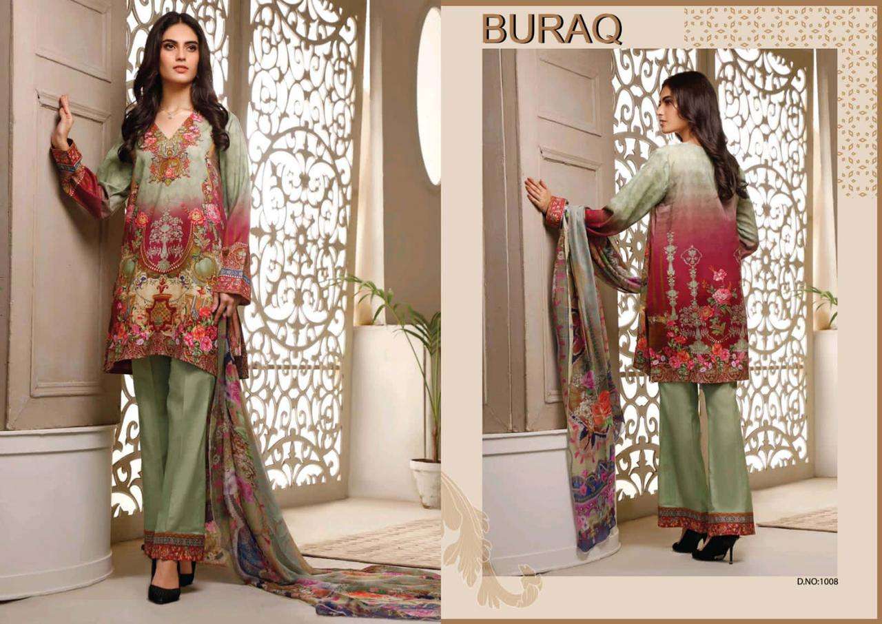 Buraq Vol-2 By Agha Noor 1001 To 1010 Series Beautiful Stylish Suits Fancy Colorful Casual Wear & Ethnic Wear & Ready To Wear Jam Satin Cotton Printed Dresses At Wholesale Price
