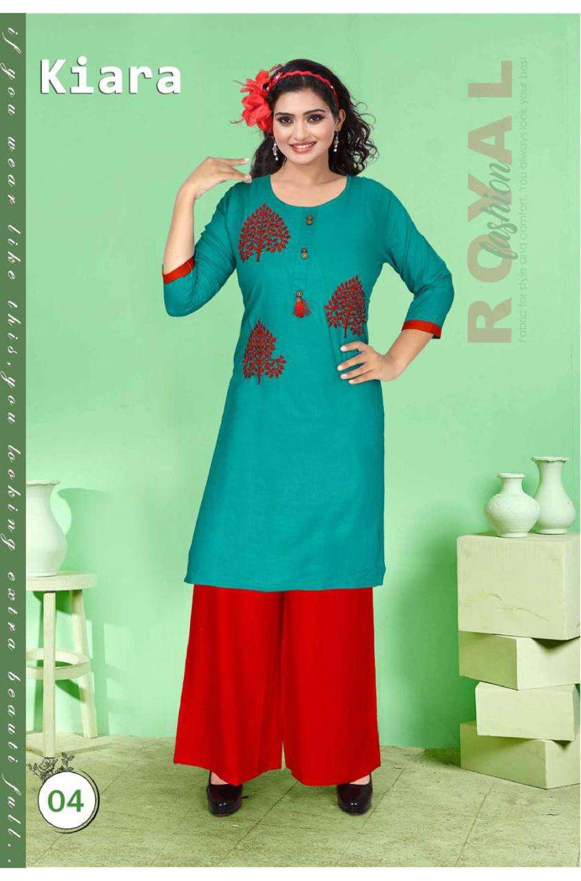 KIARA BY POOJA 01 TO 10 SERIES DESIGNER STYLISH FANCY COLORFUL BEAUTIFUL PARTY WEAR & ETHNIC WEAR COLLECTION RAYON EMBROIDERY KURTIS WITH BOTTOM AT WHOLESALE PRICE