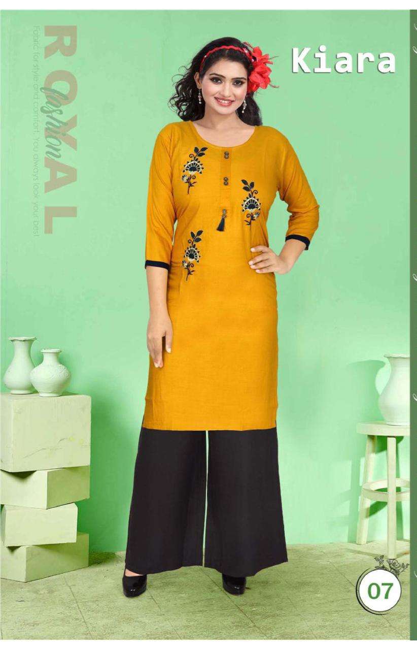 KIARA BY POOJA 01 TO 10 SERIES DESIGNER STYLISH FANCY COLORFUL BEAUTIFUL PARTY WEAR & ETHNIC WEAR COLLECTION RAYON EMBROIDERY KURTIS WITH BOTTOM AT WHOLESALE PRICE