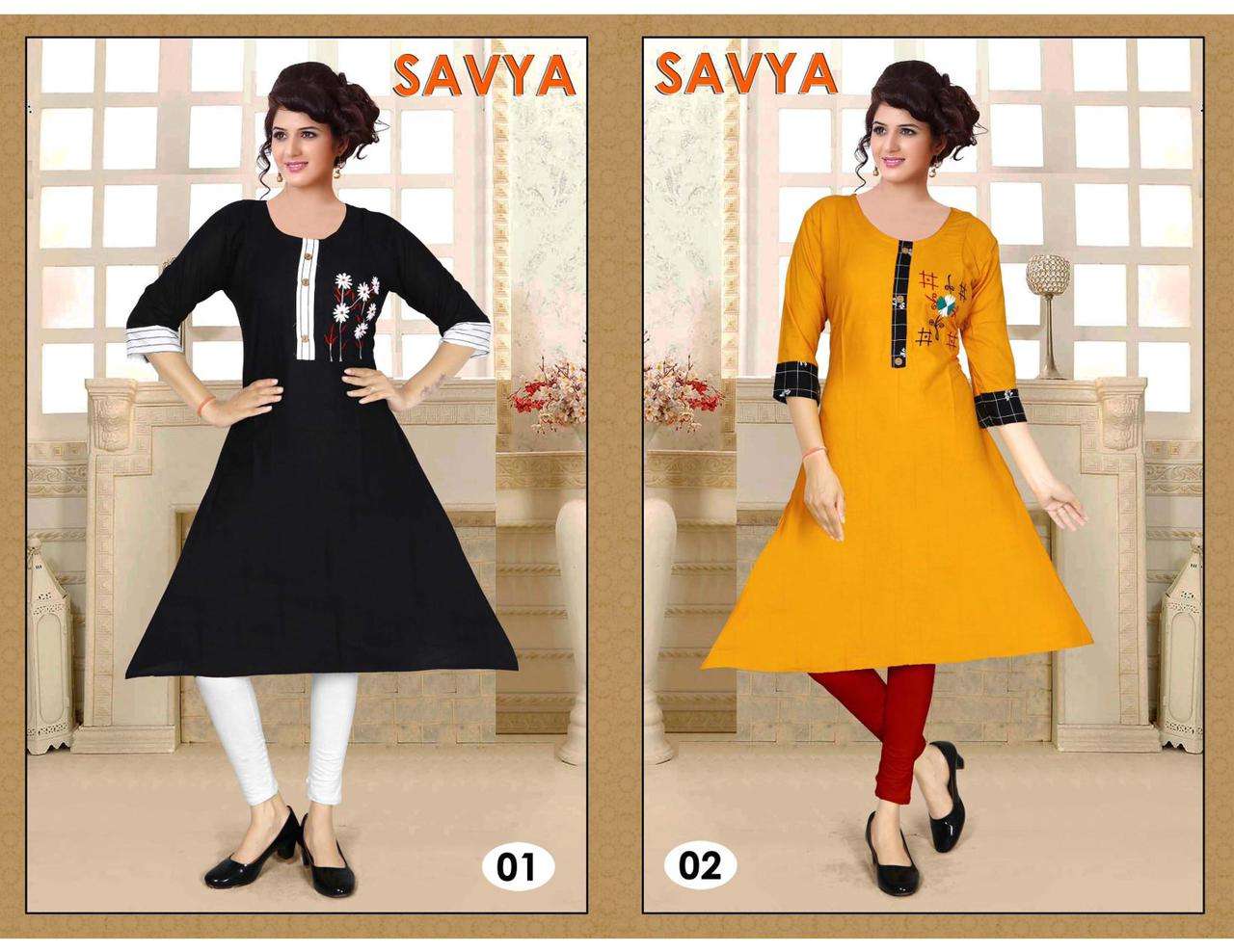 SAVYA BY POOJA 01 TO 10 SERIES DESIGNER STYLISH FANCY COLORFUL BEAUTIFUL PARTY WEAR & ETHNIC WEAR COLLECTION RAYON PRINT KURTIS AT WHOLESALE PRICE