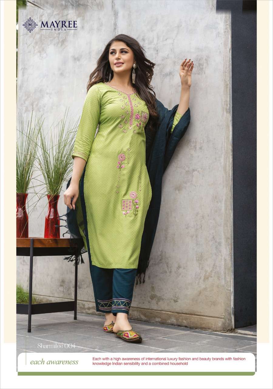 SHARMILEE BY MAYREE 001 TO 008 SERIES BEAUTIFUL SUITS COLORFUL STYLISH FANCY CASUAL WEAR & ETHNIC WEAR RAYON DOBBY EMBROIDERED DRESSES AT WHOLESALE PRICE
