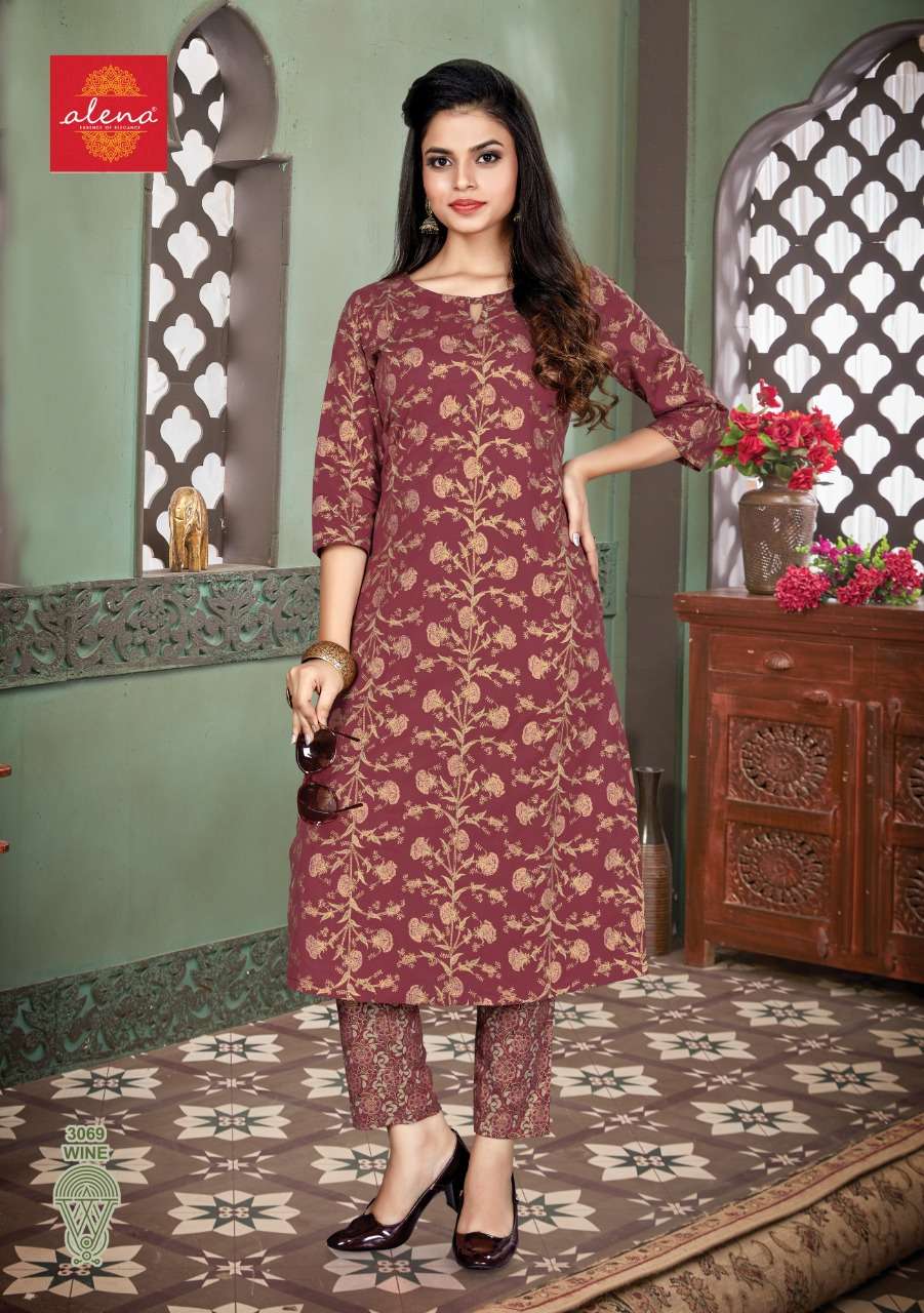 GULBAHAR BY ALENA 3067 TO 3072 SERIES DESIGNER STYLISH FANCY COLORFUL BEAUTIFUL PARTY WEAR & ETHNIC WEAR COLLECTION PURE COTTON FLEX PRINT KURTIS WITH BOTTOM AT WHOLESALE PRICE