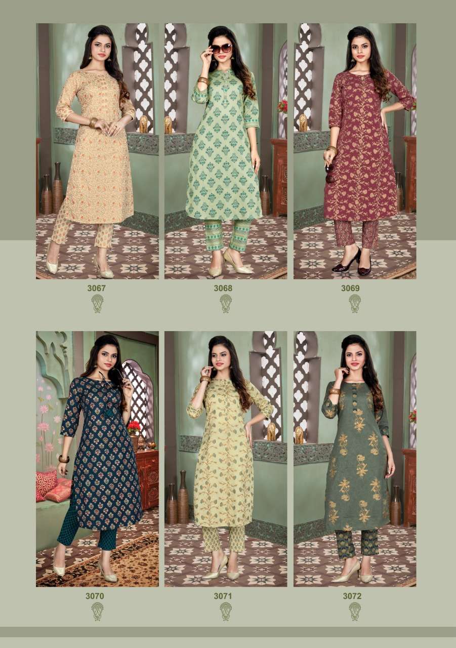 GULBAHAR BY ALENA 3067 TO 3072 SERIES DESIGNER STYLISH FANCY COLORFUL BEAUTIFUL PARTY WEAR & ETHNIC WEAR COLLECTION PURE COTTON FLEX PRINT KURTIS WITH BOTTOM AT WHOLESALE PRICE