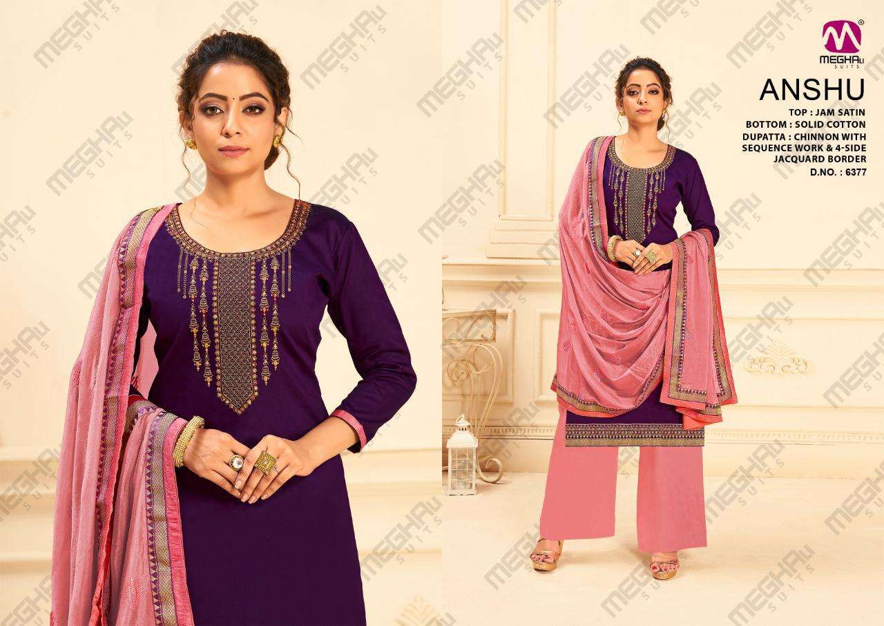 ANSHU BY MEGHALI SUITS 375 TO 380 SERIES BEAUTIFUL SUITS COLORFUL STYLISH FANCY CASUAL WEAR & ETHNIC WEAR PURE JAM SATIN DRESSES AT WHOLESALE PRICE