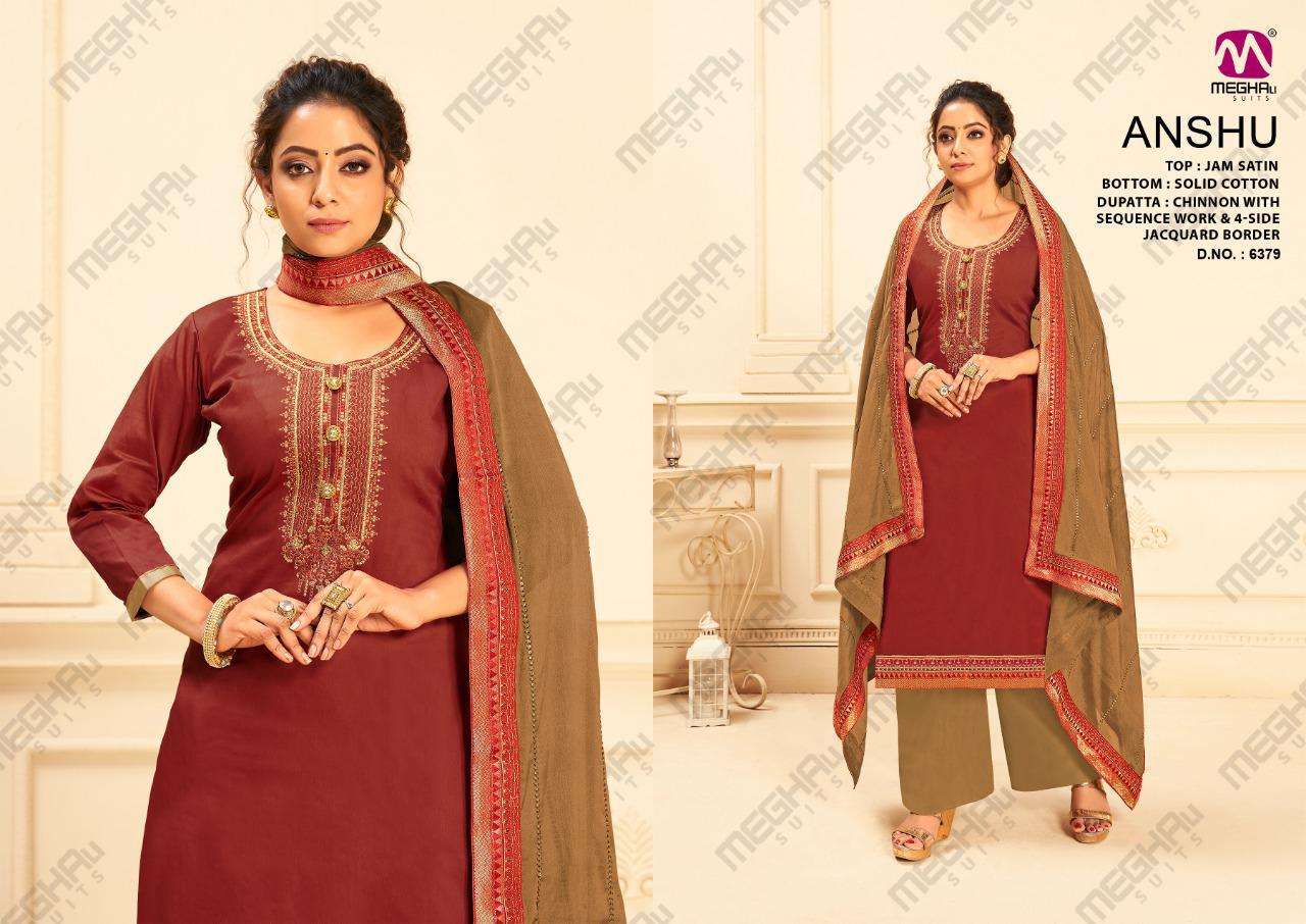 ANSHU BY MEGHALI SUITS 375 TO 380 SERIES BEAUTIFUL SUITS COLORFUL STYLISH FANCY CASUAL WEAR & ETHNIC WEAR PURE JAM SATIN DRESSES AT WHOLESALE PRICE