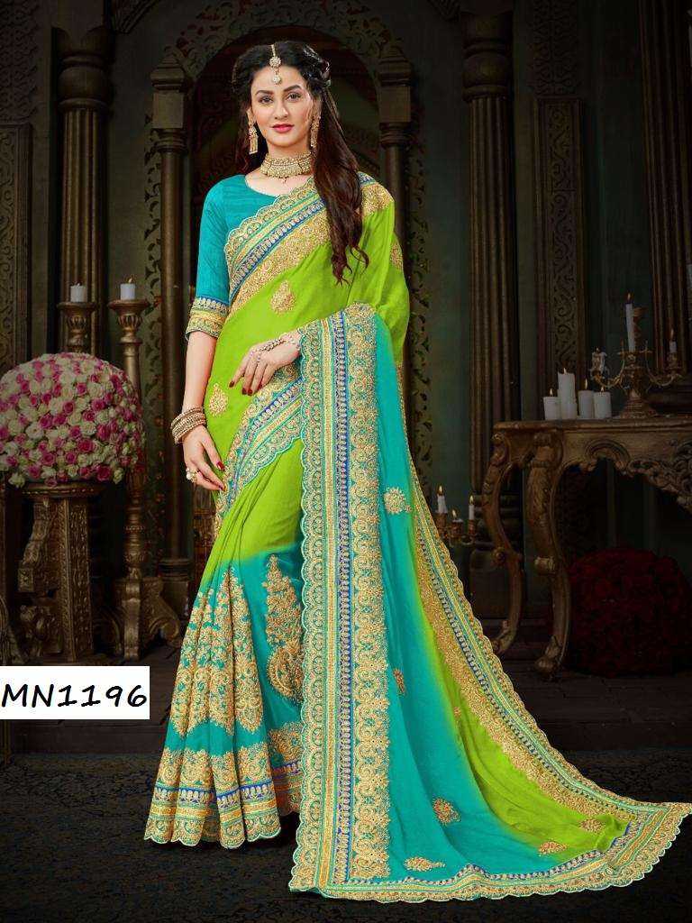 ROOHI HIT COLOR VOL-10 BY MANOHARI 1194 TO 1198 SERIES INDIAN TRADITIONAL WEAR COLLECTION BEAUTIFUL STYLISH FANCY COLORFUL PARTY WEAR & OCCASIONAL WEAR CHIFFON EMBROIDERED SAREES AT WHOLESALE PRICE