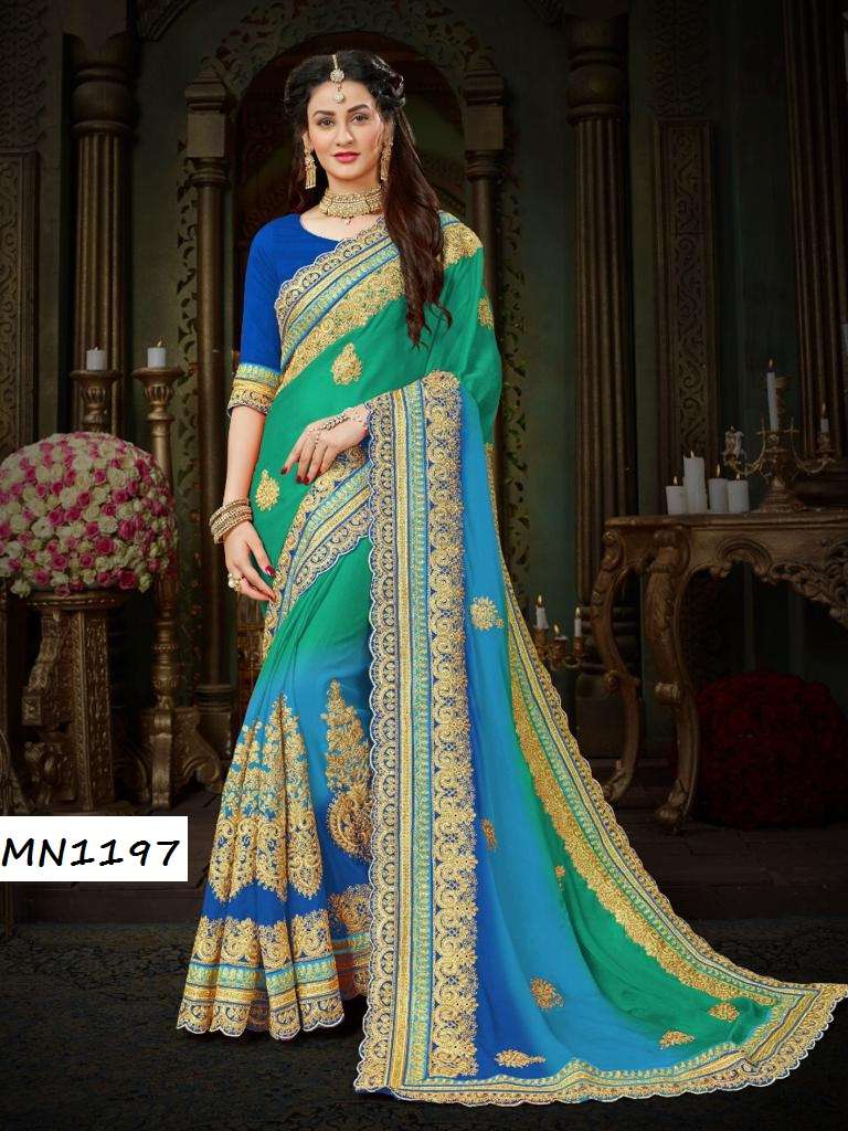 ROOHI HIT COLOR VOL-10 BY MANOHARI 1194 TO 1198 SERIES INDIAN TRADITIONAL WEAR COLLECTION BEAUTIFUL STYLISH FANCY COLORFUL PARTY WEAR & OCCASIONAL WEAR CHIFFON EMBROIDERED SAREES AT WHOLESALE PRICE